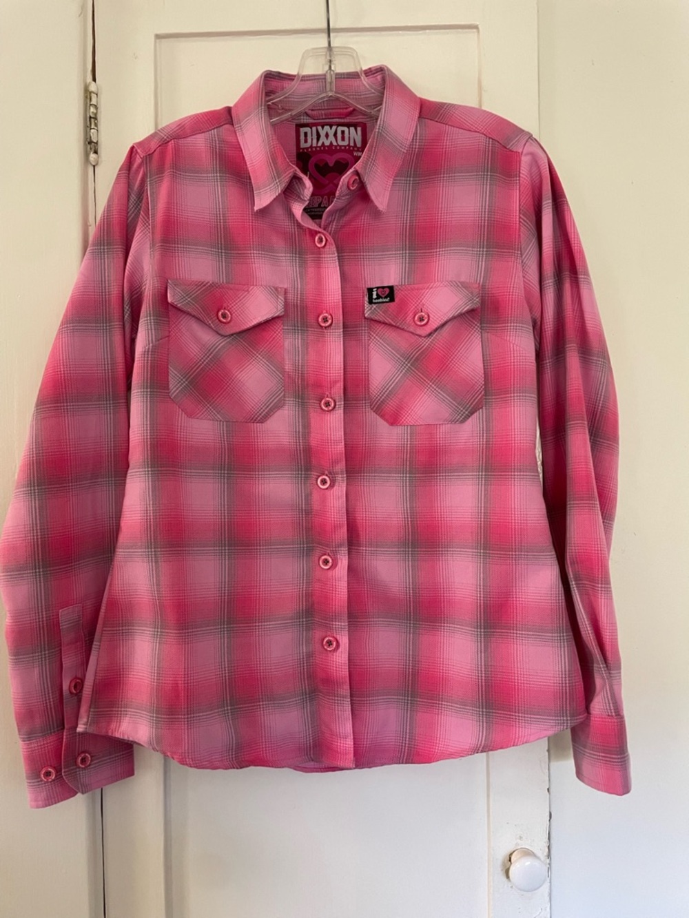 DIXXON x Keep a Breast I love boobies pink flannel size medium
